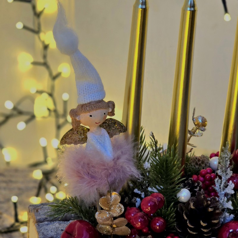 Decoratiune de Craciun cu 4 lumanari in cutie din lemn