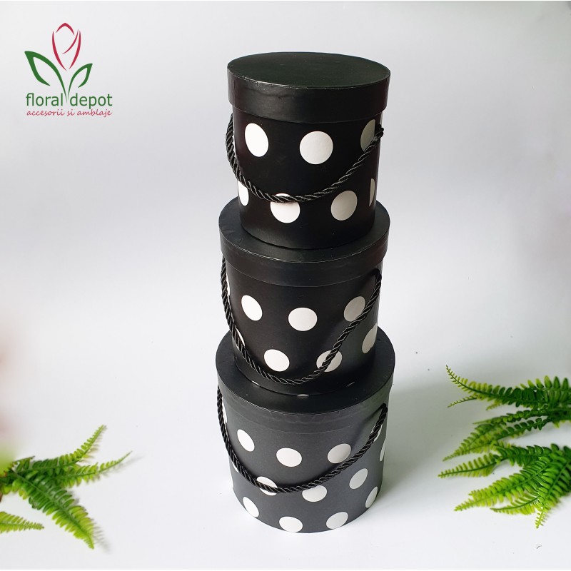 Set 3 cutii negre cu buline albe Set 3 cutii negre cu buline albe