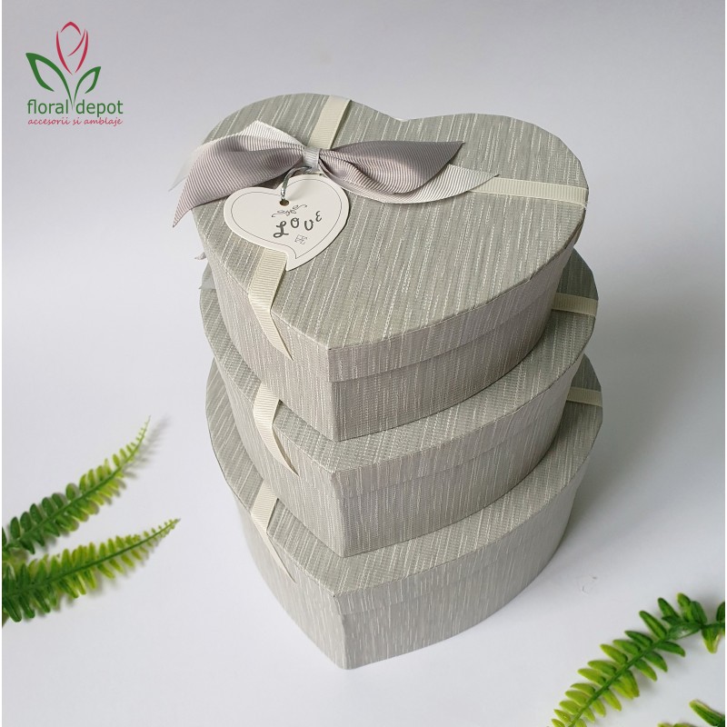 Set 3 cutii inima gri Set 3 cutii inima gri