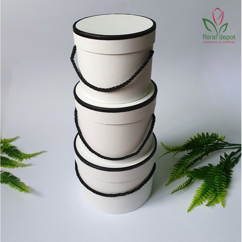 Set 3 cutii rotunde albe cu capac Set 3 cutii rotunde albe cu capac