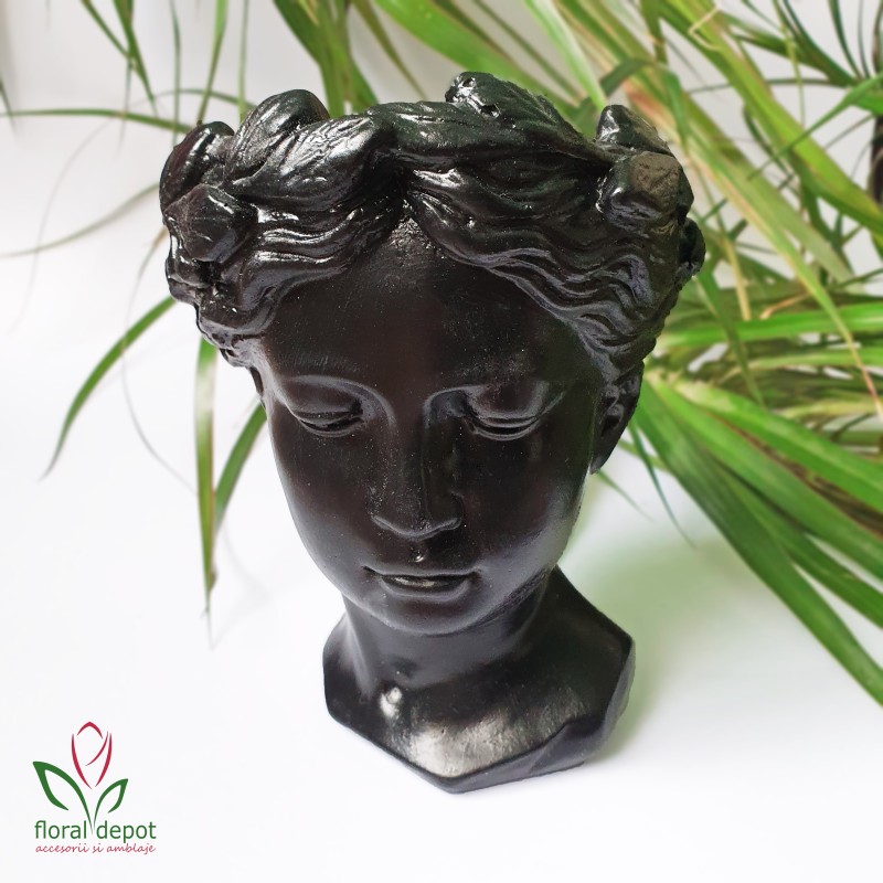 Vaza pentru flori, Venus Goddess, sculptata manual, 22x16 cm, negru