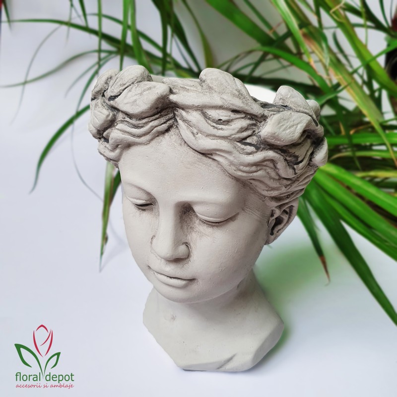 Vaza pentru flori, Venus Goddess, sculptata manual, 22x16 cm, gri